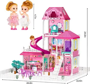 Maison de poupée jouets pour enfants de 3 4 5 6 ans pour filles 3-Story 6 pièces maison de jeu avec 2 poupées figurines maison de rêve