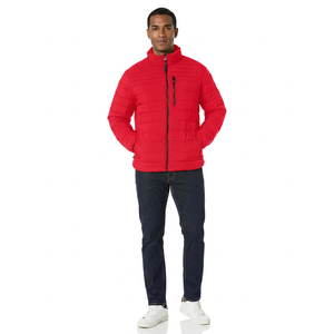 Veste matelassée pour homme de haute qualité, col montant, en tissu toile respirant, avec logo personnalisé, style streetwear hiver, orange - Product Image 1