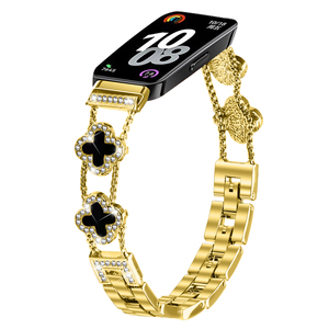 Cinturino di Ricambio a Doppia Catena con Quadrifoglio per <span class=keywords><strong>Huawei</strong></span> <span class=keywords><strong>Band</strong></span> 8 9 10, Lussuoso Cinturino in Acciaio Inossidabile Lucido da 16mm - Product Image 1