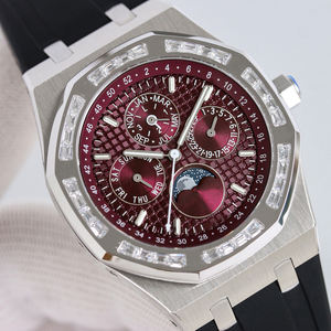 Montre mécanique pour homme en diamant Moissanite <span class=keywords><strong>VVS</strong></span> de haute qualité, cadran en cristal saphir, boîtier en acier inoxydable, fonction phase lunaire en caoutchouc - Product Image 2