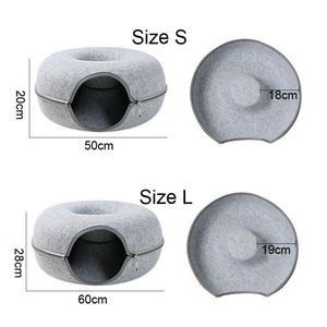 Tunnel de lit pour chat personnalisé, forme de beignets ronds, grotte pour animaux de compagnie, nid de luxe en feutre de différentes couleurs pour chat, maison avec fermeture éclair - Product Image 3