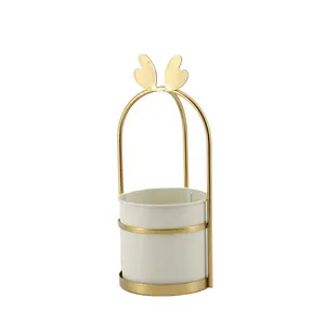 Goud Planter Met Metalen Standaard Houder Voor Thuis Decoratie Festival Wedding Decor Kerst Decoratieve Bloem Pot