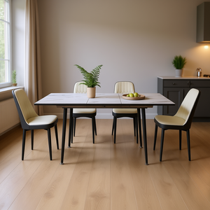 Ensemble de table à manger extensible avec chaises en tissu PU, pieds en métal noir, design moderne et élégant pour une utilisation en cuisine, 4 pièces - Product Image 2