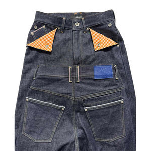 Vaqueros de mezclilla japonesa selvedge personalizados al por mayor, nuevos, con diseño de bolsillo a cuadros, de pierna ancha, holgados para hombre, estilo Y2K, de mezclilla pesada. - Product Image 3