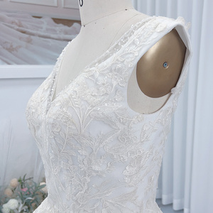 Jancember HX68 belles robes longues de mariage de mariée en tissu de dentelle sans manches - Product Image 4