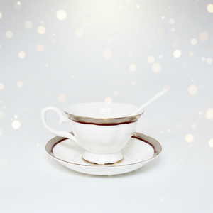 Service à thé élégant en porcelaine fine avec soucoupe, bordure or et rouge, écologique, durable, vaisselle haut de gamme pour hôtels, service de thé et repas raffinés - Product Image 3