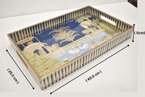 Juego de 3 bandejas de servir de resina decorativa de lujo con detalles dorados, estilo moderno, organizador de mesa, apto para lavavajillas - Product Image 5