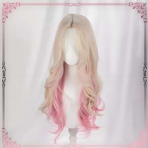 วิกผมยาวหยิกสีชมพูไล่เฉดแพลตตินั่มแบบเต็มศีรษะสำหรับผู้หญิง ยี่ห้อ Slightly Tipsy Peach พร้อมผมหน้าม้าปัดข้าง - Product Image 3