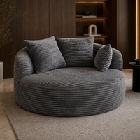 Sillón Individual Redondo para Personas Perezosas, Tela de Esponja Pura con Efecto Peluche de Conejo, Cama sin Estructura de Compresión para Sala de Estar