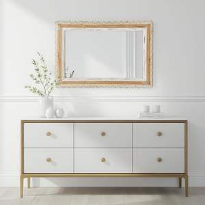 Miroir mural rectangulaire PARISLOFT avec cadre en bois sculpté, miroir en bois antique, miroir à cadre en bois pour salon, chambre, cuisine - Product Image 6