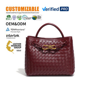 Sac à main tissé haut de gamme tendance pour femme, sac seau en cuir vegan, tendance, polyvalent, bandoulière unique, fermoir en corde <span class=keywords><strong>métallique</strong></span> - Product Image 1