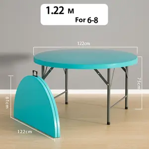 Modern 122cm Round Dining Table Folding Leg And Stowable For Outdoor Use Metal And Plastic For 6-8 People