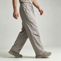 Pantalon large gris clair pour homme, coupe droite décontractée, avec pli central au genou, taille élastique avec cordon de serrage, poches obliques, style urbain