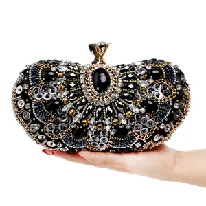 Women Hand Bags Crossbody Designer Luxury Purses Elegant Dinner Bag Wholesale Black Beaded Rhinestone Clutch Evening Bags