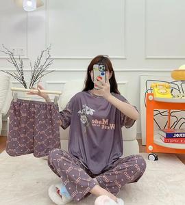 Set Estivo da <span class=keywords><strong>Donna</strong></span> in Seta Sottile, Maglia a Maniche Corte e Pantaloncini, <span class=keywords><strong>3</strong></span> <span class=keywords><strong>Pezzi</strong></span>, Stile Coreano, <span class=keywords><strong>Pigiama</strong></span> Cartoon 3in1 - Product Image 3
