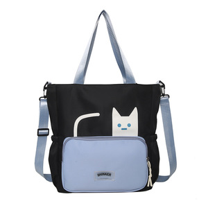 Shinaier Women's Tote Bag Blue Pink Cat Design Water Resistant Everyday Commuter Bag - Product Image 5