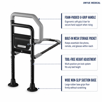 Barre d'assistance de lit réglable à installation sans outil, avec lumière à capteur de mouvement, pieds à ventouse en acier à haute teneur en carbone, hauteur réglable en 14 niveaux, pour seniors