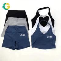 Set Olahraga Wanita GC NEW Gaya Shark, Celana Yoga Pinggang Tinggi, Hip Lift, Cepat Kering, Warna Solid, Sport Bra Halterneck, Pilates, Gym, Activewear