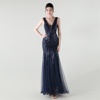 33335 #2025 nouveau V profond perles en queue de poisson paillettes maille robe de soirée dames Banquet jupe haut de gamme fête