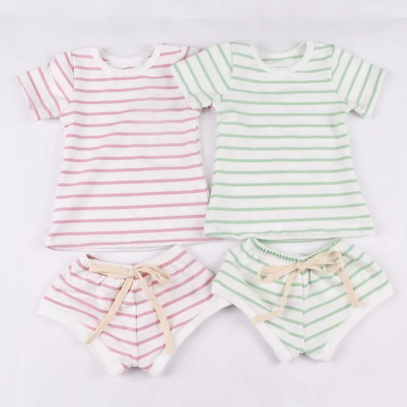 Roupas de bebê menino camisas listradas de algodão com bloomer conjuntos roupas de bebê personalizadas de 0 a 3 anos roupas de verão para meninas