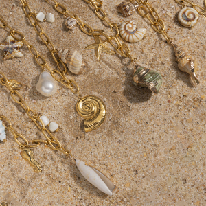 Collar de cadena de eslabones DIY a la moda, collar con colgante de estrella de mar de concha de playa de verano para mujer de acero inoxidable impermeable chapado en oro de 18 quilates - Product Image 5