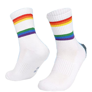 Custom Rainbow Striped Crew <b>Socks</b> Athletic Mid Calf Sports Stockings Skateboard Basketball <b>Running</b> <b>Socks</b> - Product Image 1