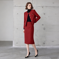 Ensemble blazer et jupe en tweed tissé avec boutons dorés de luxe ZYHT 75382, nouvelle arrivée hiver, bleu rouge, style chic pour femme, ensemble deux pièces