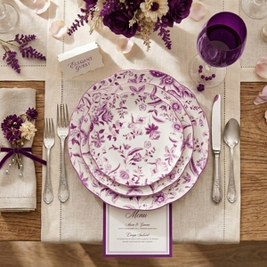 Juego de <span class=keywords><strong>Vajilla</strong></span> de Cerámica con Diseño Floral Inglés Personalizado, Platos de Porcelana con Decoración Festoneada Vintage, Aptos para Lavavajillas, <span class=keywords><strong>Vajilla</strong></span> para Bodas - Product Image 6