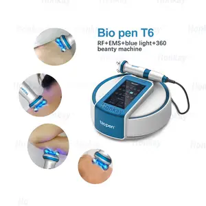 Mesin mikro rf penghilang kerut profesional pena Bio rf ems T6 cahaya biru portabel pengencang pengangkat kulit
