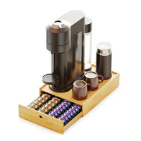 Support pour machine à café pour bureau à domicile dosettes de café en bambou K-Cups support en bois avec tiroir de rangement plateau organisateur pour Nespresso Vertuo