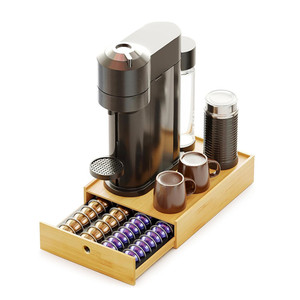 Soporte para máquina de café de oficina en casa, cápsulas de café de bambú, soporte de madera para tazas K con cajón, bandeja organizadora de almacenamiento para <span class=keywords><strong>Nespresso</strong></span> <span class=keywords><strong>Vertuo</strong></span> - Product Image 1