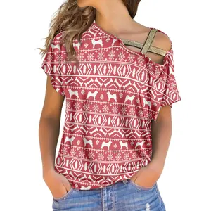 맞춤형 인쇄 의류 스트리트웨어 그레이하운드 디자인 티셔츠 여성용 티셔츠 크로스 콜드 숄더 탑 도매 의류
