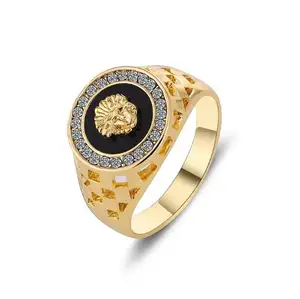 Ancient Greek Mythology Alloy Gold Plated Human Mask Ring Men's Diamond Ring Lion Head Ring