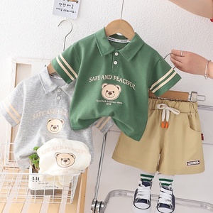 Hàng Mới Về Mùa Hè Bộ Quần Áo Thời Trang Trẻ Em Áo Polo Tay Ngắn In Chữ Gấu Quần Short 2 Món Quần Áo Bé Trai - Product Image 1