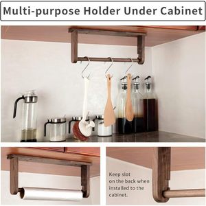 Wooden <b>Kitchen</b> <b>Paper</b> Towel Holder Under Cabinet Mount Easy Installation Space Saving Rack - Product Image 3