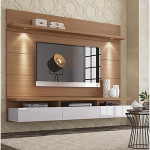 Laca blanca moderna de alto brillo con estantes de madera de cerezo soporte de <span class=keywords><strong>TV</strong></span> - Product Image 3