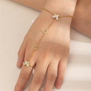 FY joyería de <span class=keywords><strong>moda</strong></span> cadena de Satélite creativa minimalista Concha de Oro mariposa dedo pulsera anillos conexión joyería de mano - Product Image 1