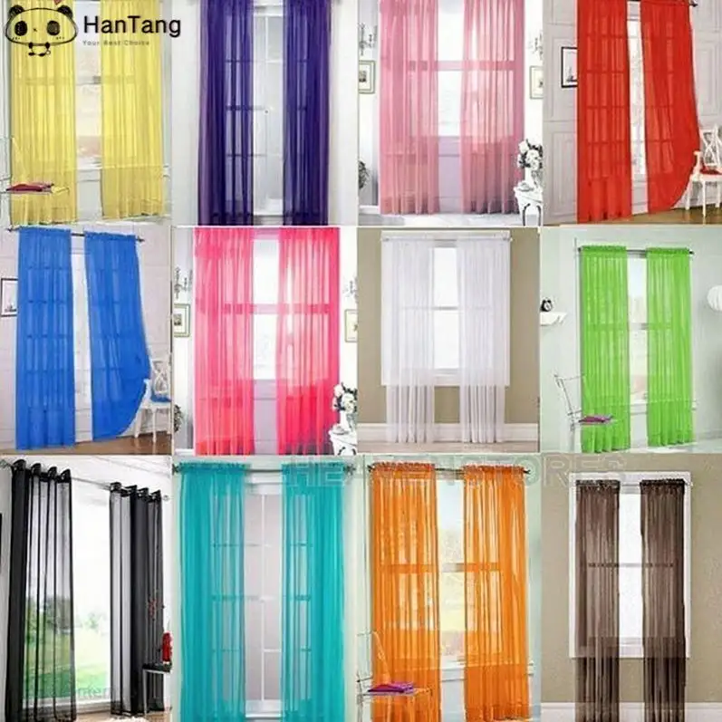 200/270cmx100cm Solid Voile Window Curtains Sheer Door Drape Transparent Tulle Panel For Home Decor Living Room Bedroom Kitchen