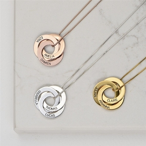 Personalized <strong>Russian</strong> <strong>Ring</strong> <strong>Necklace</strong> Three <strong>Rings</strong> Gold Plated Engraved Names Circle <strong>Necklace</strong> Birthday Gift Family Friends - Product Image 2