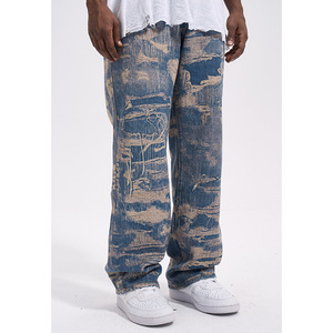 กางเกงยีนส์ผู้ชายทรงหลวม<span class=keywords><strong>ส</strong></span>ไตล์ญี่ปุ่น ตกแต่งด้วยการเย็บแบบวินเทจ <span class=keywords><strong>ส</strong></span>ีคราม จากผู้ผลิต Men Boro Stitch - Product Image 2