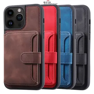 Geili New For Iphone 15 Pro Magnetic Wallet Cellphone Case Luxury Design Tpu Pu Leather Wallet Phone Cover For Iphone 14