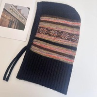 Bonnets en tricot jacquard Fair Isle pour femmes avec cache-cou intégré, coupe-vent, cordon de serrage, bonnet pour l'hiver en plein air