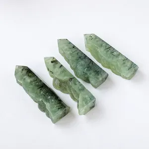 Wholesale Natural Healing Crystal Green Grape Agate Point Crafts Ornament Crystal 4 Sides Column For Decor