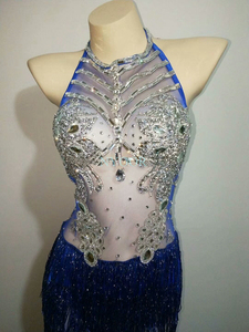 Vestido azul con diamantes de imitación para mujer, para discoteca, Bar, <span class=keywords><strong>DJ</strong></span>, cantante, bailarina, espectáculo, escenario, baile <span class=keywords><strong>latino</strong></span> - Product Image 2