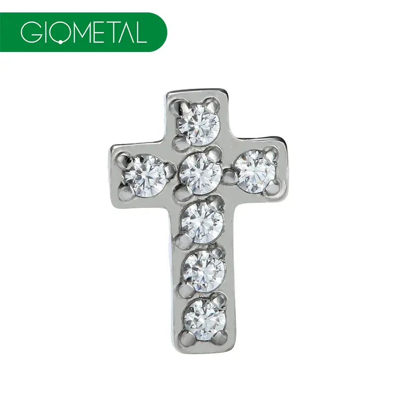 Giometal G23 ASTM F136 Titanium Internally Threaded Cross Prong Set Cubic Zircon End Ear Piercing Daith Body Jewelry Wholesale