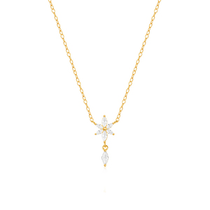 Collier tendance en argent 925 plaqué or avec pendentif œil de cheval et fleur, un best-seller - Product Image 1