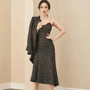 Ensemble de deux pièces, en Tweed, élégant, moulant, robe de Cocktail, tenue de soirée, collection automne hiver - Product Image 2
