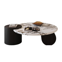 Table basse ronde design minimaliste, base noire moderne, plateau en marbre, ensemble de tables basses rondes
