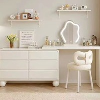 Coiffeuse d'angle de luxe en bois massif style crème avec tiroirs intégrés, miroir éclairé, amovible, moderne, minimaliste et extensible