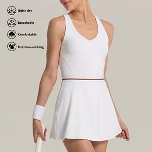 Özel Logo kızlar tek parça beyaz tenis giyim cepler ile yeni tasarım spor salonu spor kadın gömlek elbise sutyen yetişkin boyutu - Product Image 1